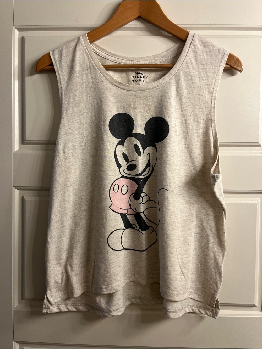 Disney Mickey Mouse Tank Top Women’s L 12-14 Heather Oatmeal Graphic Tee